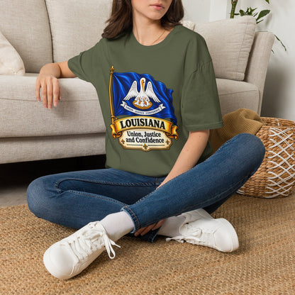 Louisiana State Flag T-Shirt — Pelican Emblem "Union, Justice & Confidence" Tee