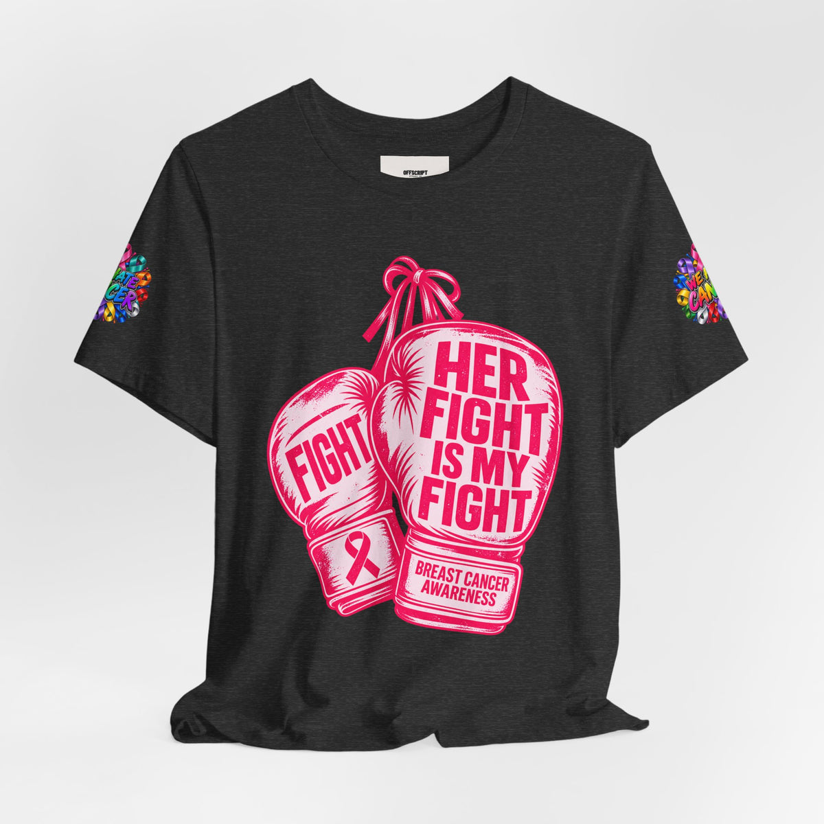 Breast Cancer Awareness Tee – “Her Fight Is My Fight” Boxing Gloves T-Shirt