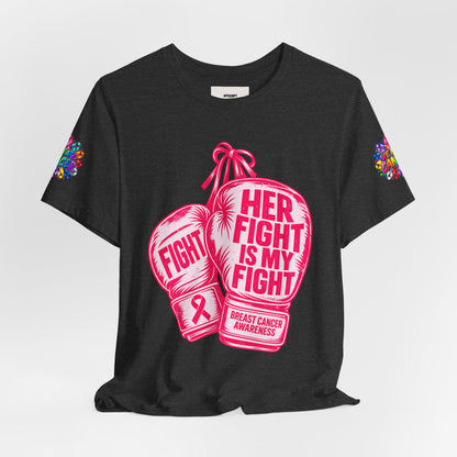 Breast Cancer Awareness Tee – “Her Fight Is My Fight” Boxing Gloves T-Shirt
