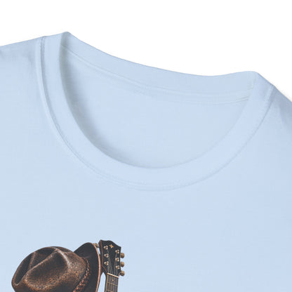 Country Music Guitar T-Shirt — Rustic Cowboy Hat & Lantern Graphic