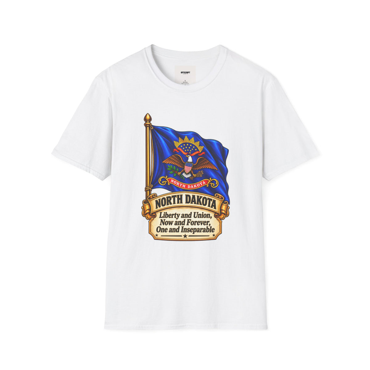 North Dakota State Flag T-Shirt — Liberty and Union Quote
