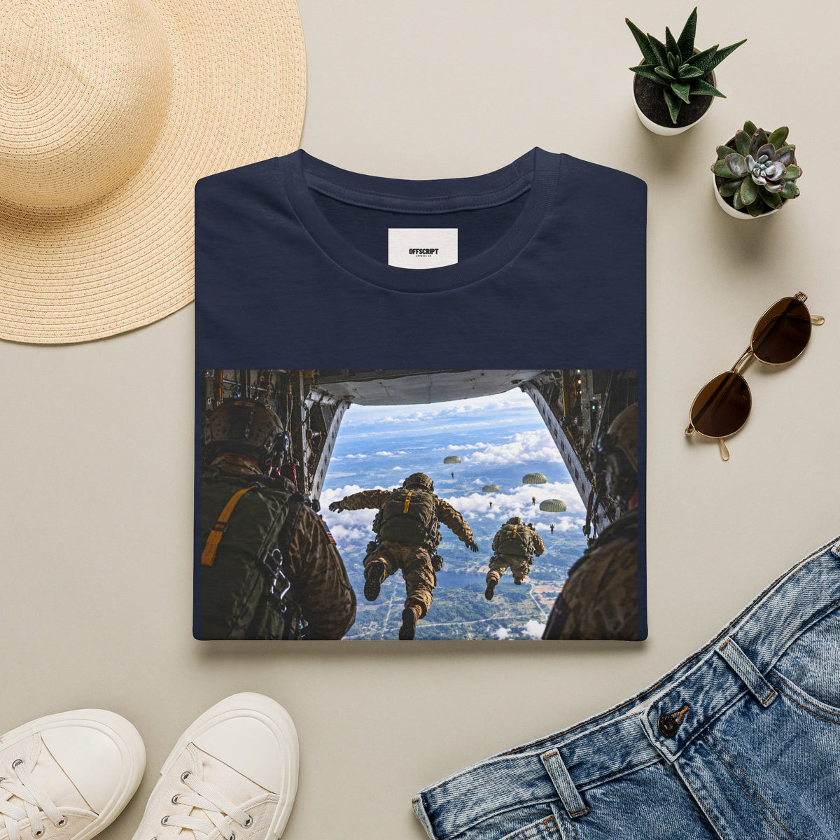 Parachute Jump Soldiers T-Shirt — Military Airborne Jump Photo Tee