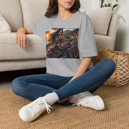 Biker Girl Sunset T-Shirt — Motorcycle Rider Graphic Tee