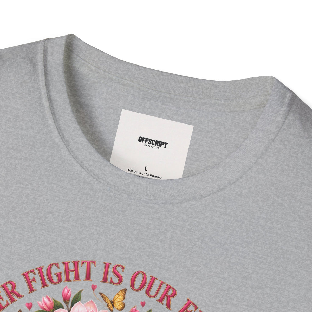 Breast Cancer Awareness T-Shirt – “Her Fight Is Our Fight” Pink Ribbon Floral Tee