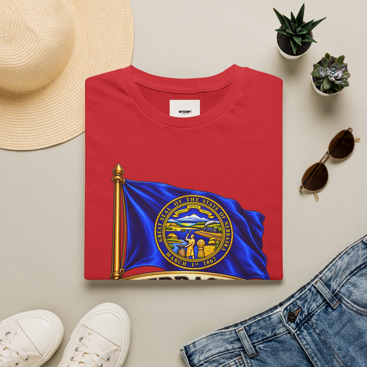 Nebraska Flag T-Shirt — State Seal ‘Nebraska: Equality Before the Law’