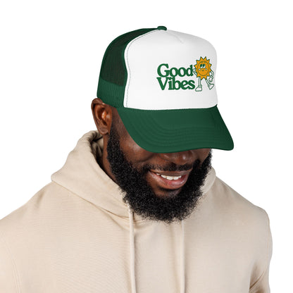 Good Vibes Sun Trucker Hat — Retro Sunny Graphic Foam Cap