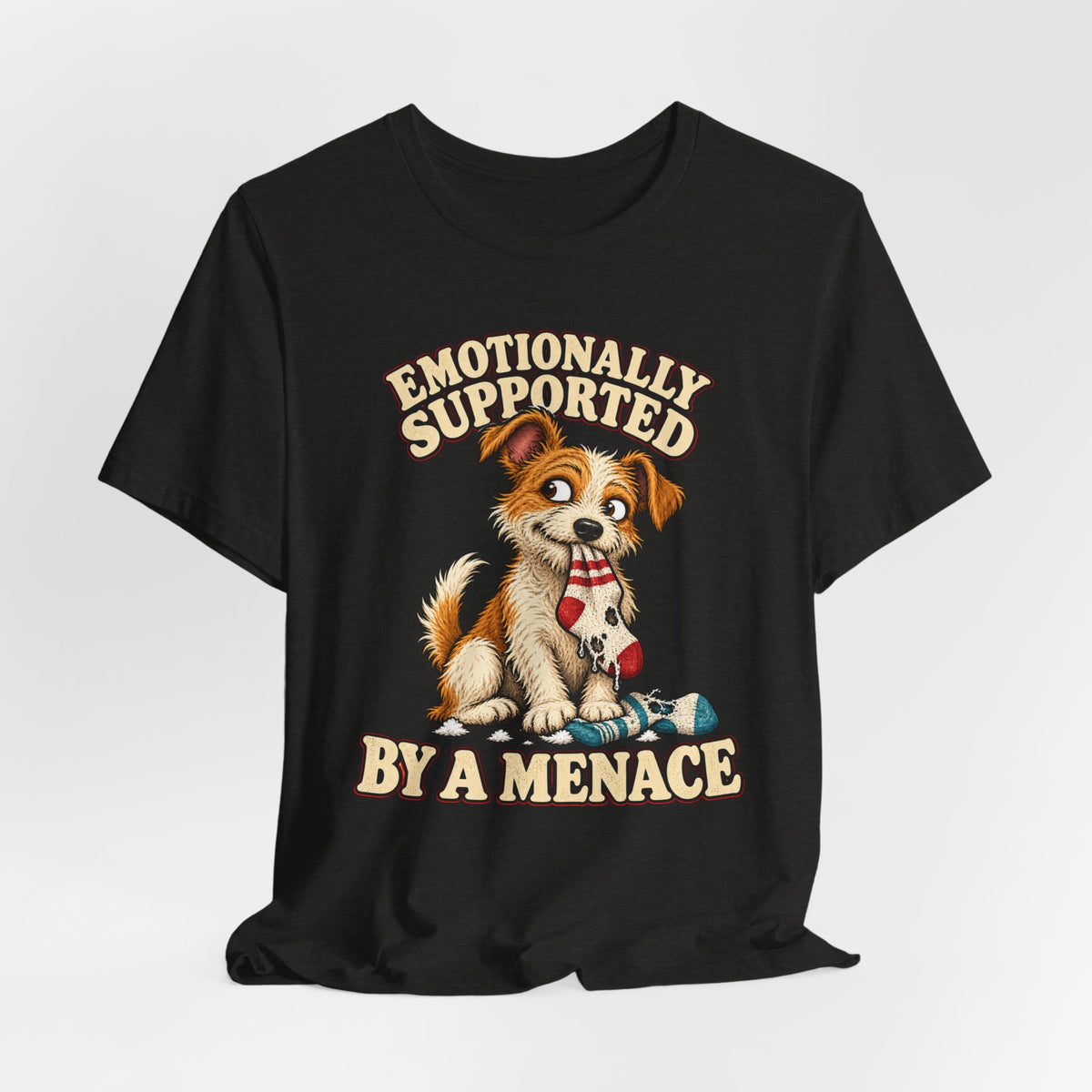 Emotionally Supported by a Menace Tee — Cute Puppy Graphic T‑Shirt
