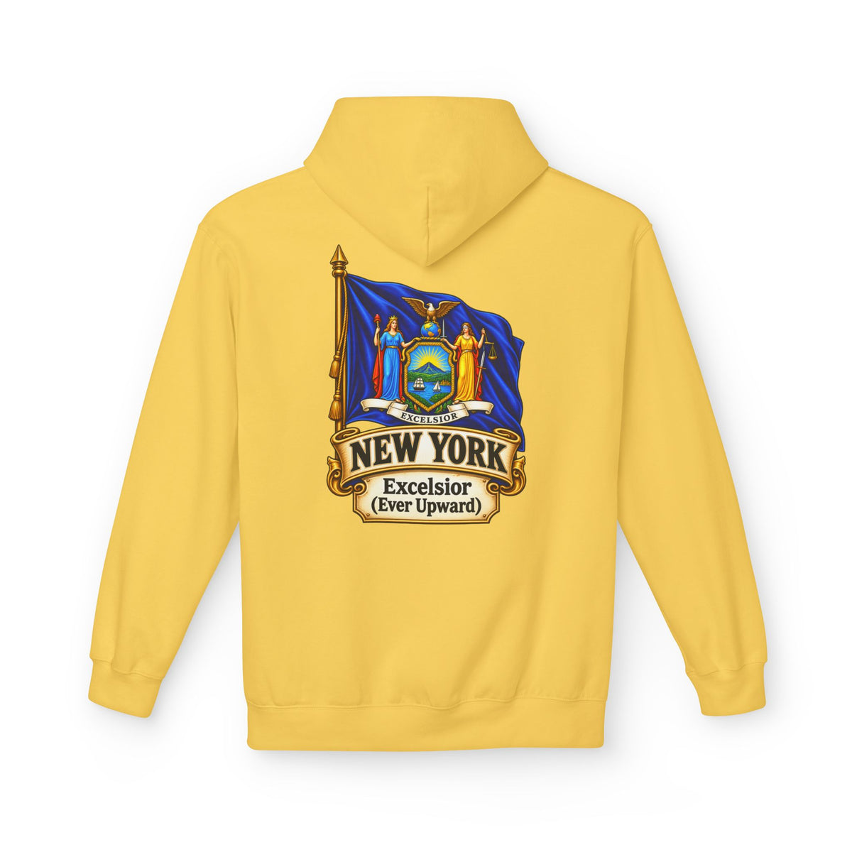 New York State Flag Hoodie – "Excelsior (Ever Upward)" Graphic Pullover
