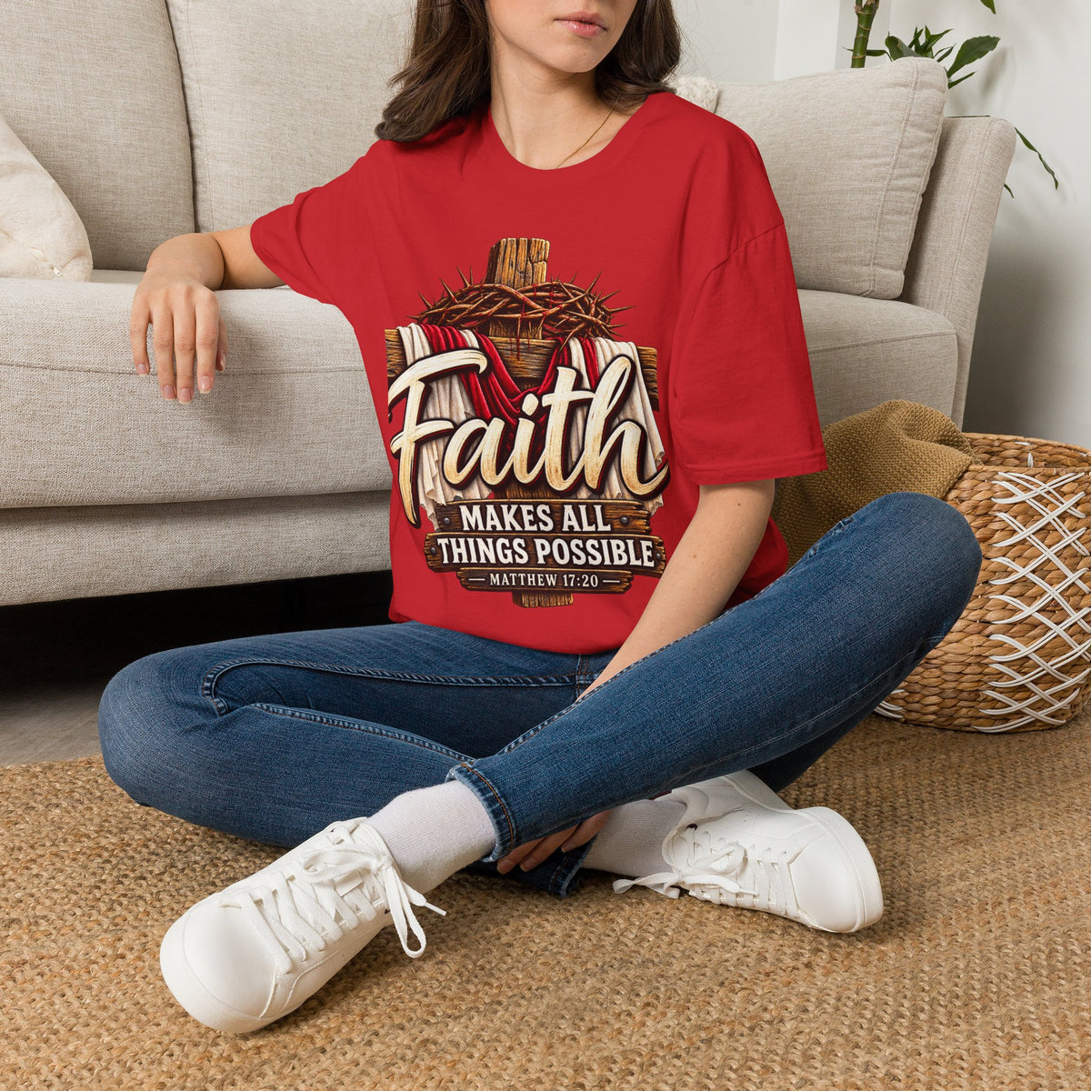 Faith Cross T-Shirt — "Faith Makes All Things Possible" Christian Tee