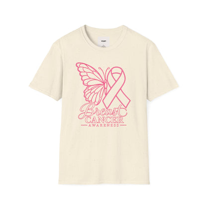 Breast Cancer Awareness Butterfly T-Shirt - Pink Ribbon Support Tee
