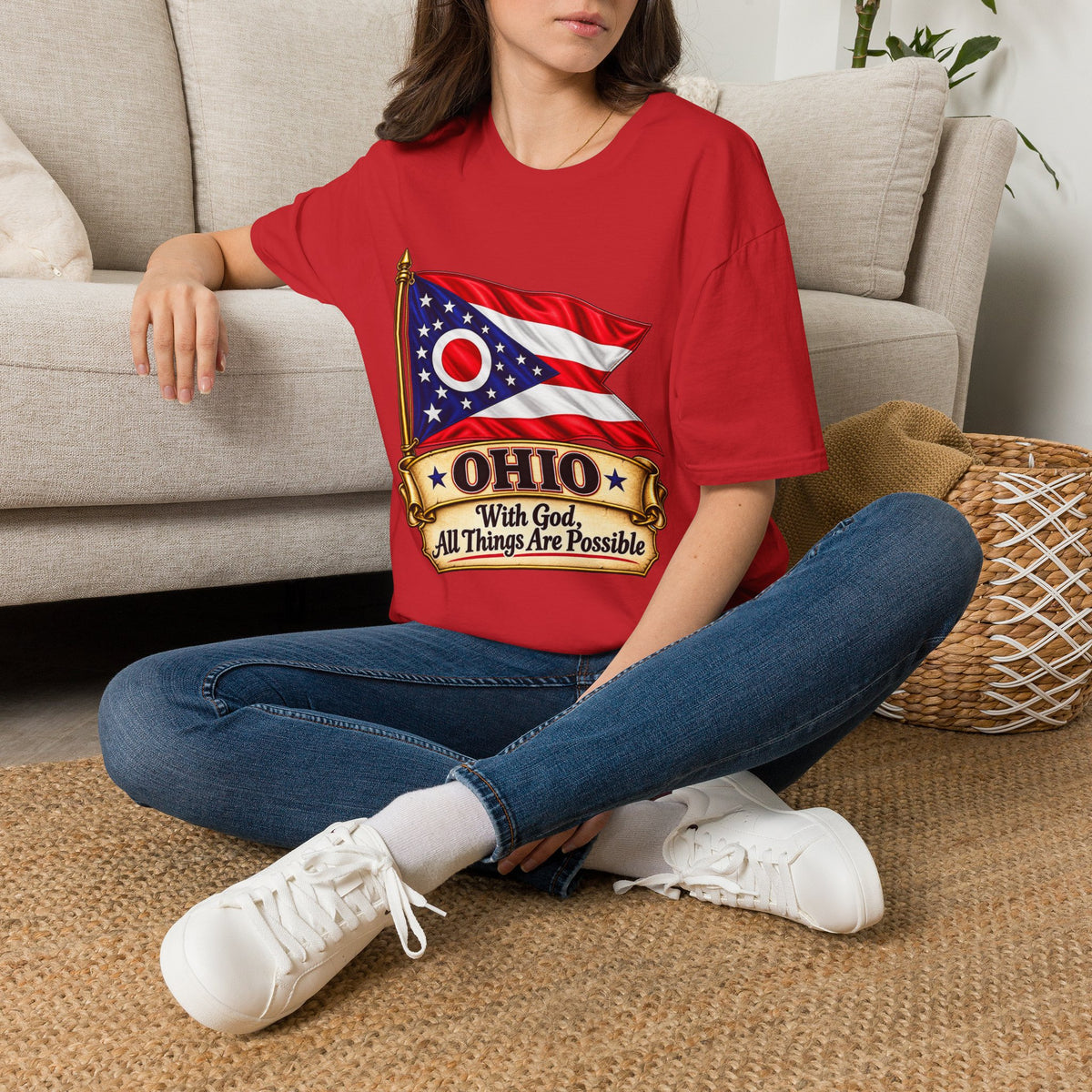 Ohio Flag T-Shirt — "With God All Things Are Possible" Patriotic Tee