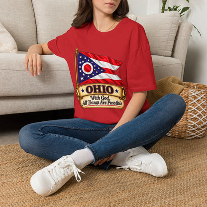 Ohio Flag T-Shirt — "With God All Things Are Possible" Patriotic Tee