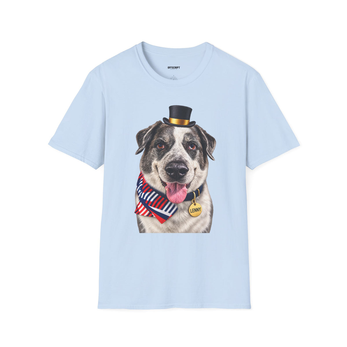 Patriotic Pup Tee — Dog with Top Hat & American Flag Bandana