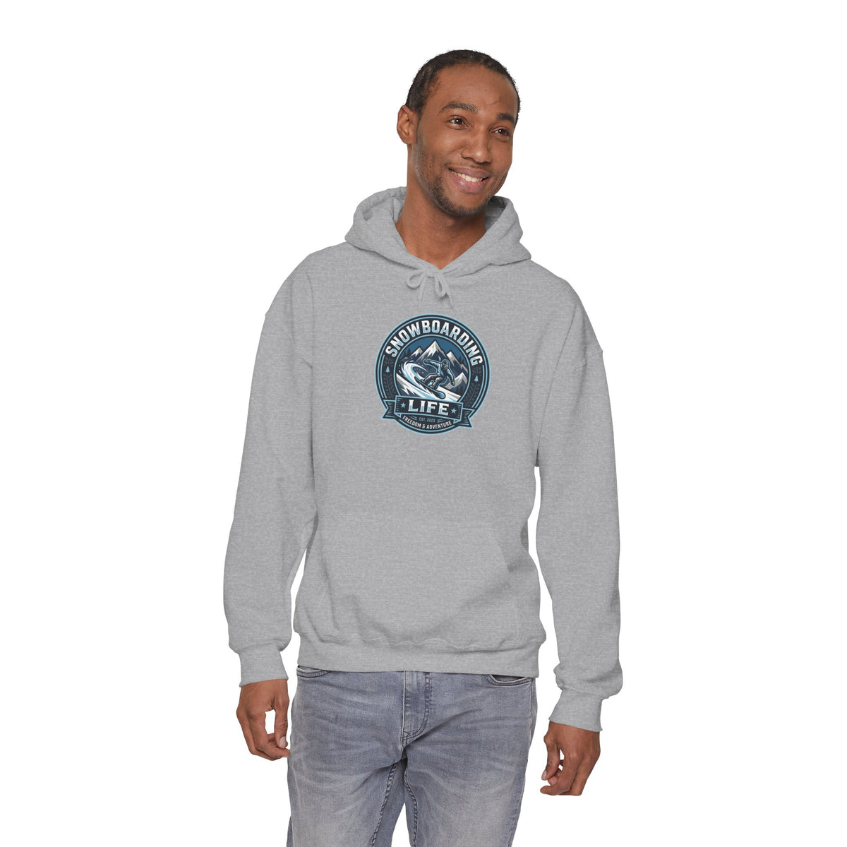 Snowboarding Hoodie – "Snowboarding Life" Graphic Pullover with Backboarder Illustration