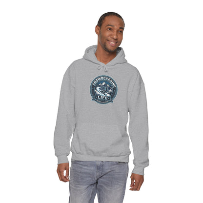 Snowboarding Hoodie – "Snowboarding Life" Graphic Pullover with Backboarder Illustration
