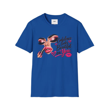 T-Shirt — "Confidence Looks Beautiful on You" Glam Makeup Graphic
