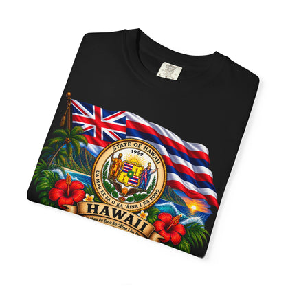 Hawaii State Seal Tee — Vintage Hawaiian Flag & Hibiscus T-Shirt
