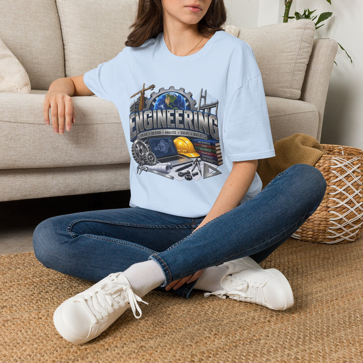 Engineering Graphic T-Shirt — STEM Design with Tools, Globe & 'Engineering' Text
