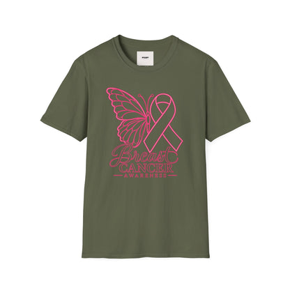Breast Cancer Awareness Butterfly T-Shirt - Pink Ribbon Support Tee