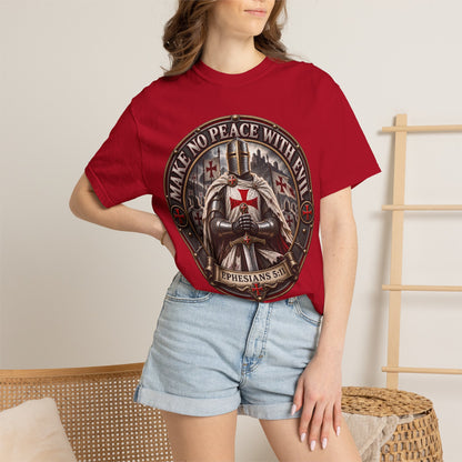 Make No Peace With Evil T-shirt | Crusader Helmet Ephesians 5:11