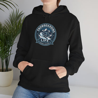 Snowboarding Hoodie – "Snowboarding Life" Graphic Pullover with Backboarder Illustration