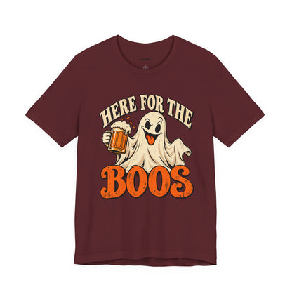 Here for the Boos Halloween T-Shirt — Ghost Drinking Beer Graphic Tee