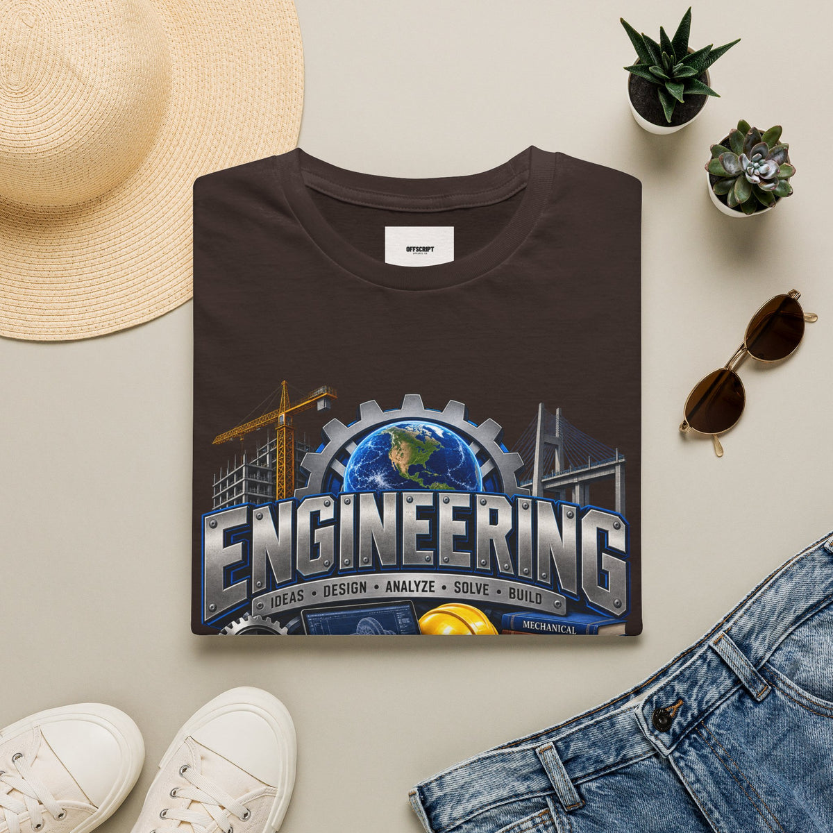 Engineering Graphic T-Shirt — STEM Design with Tools, Globe & 'Engineering' Text