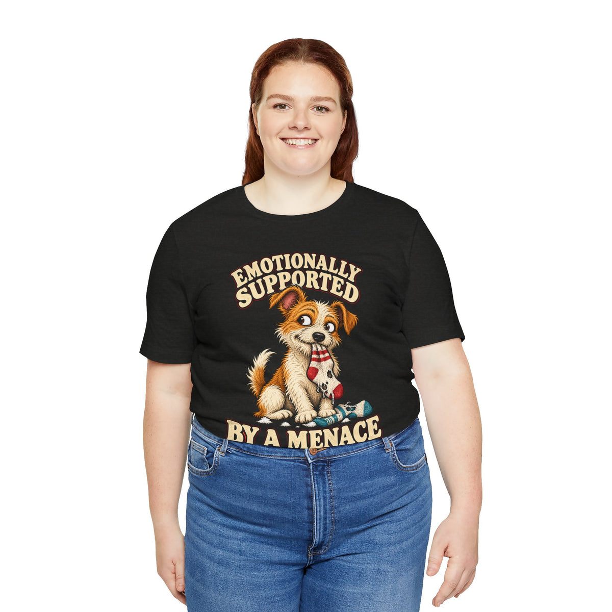 Emotionally Supported by a Menace Tee — Cute Puppy Graphic T‑Shirt