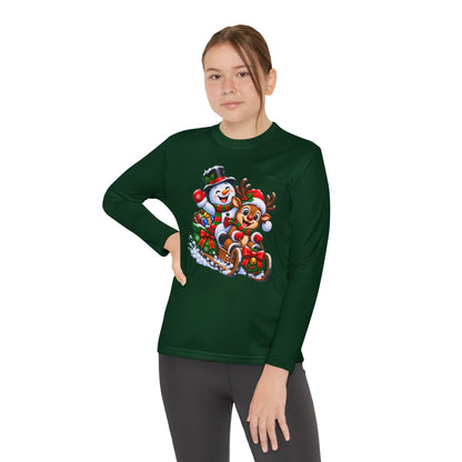 Kids' Christmas Sledding Tee — Snowman & Reindeer Holiday Long Sleeve