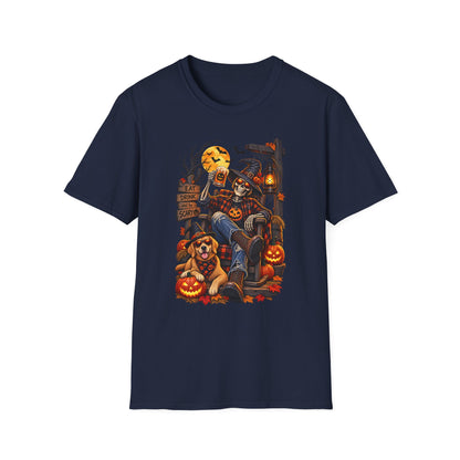 Halloween Skeleton Scarecrow T-Shirt — 'Eat Drink & Be Scary' Pumpkin Dog Tee
