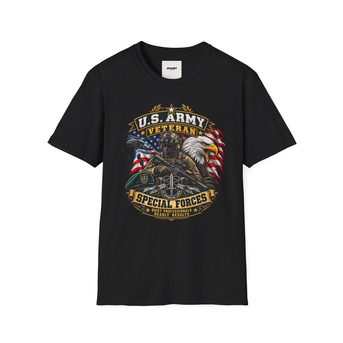 U.S. Army Veteran T-Shirt — Special Forces Eagle American Flag Design