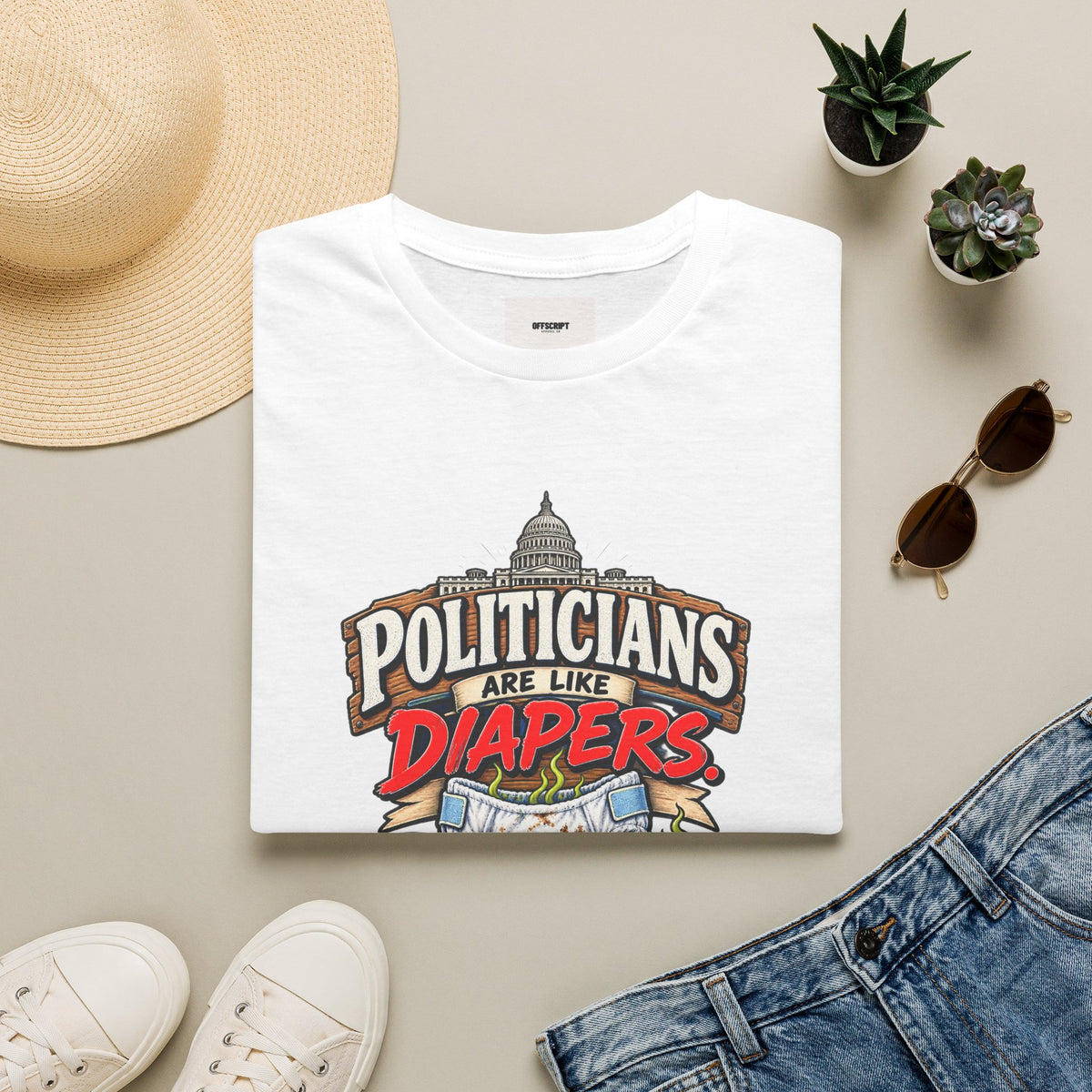 T-Shirt — 'Politicians Are Like Diapers' Funny Political Graphic Tee