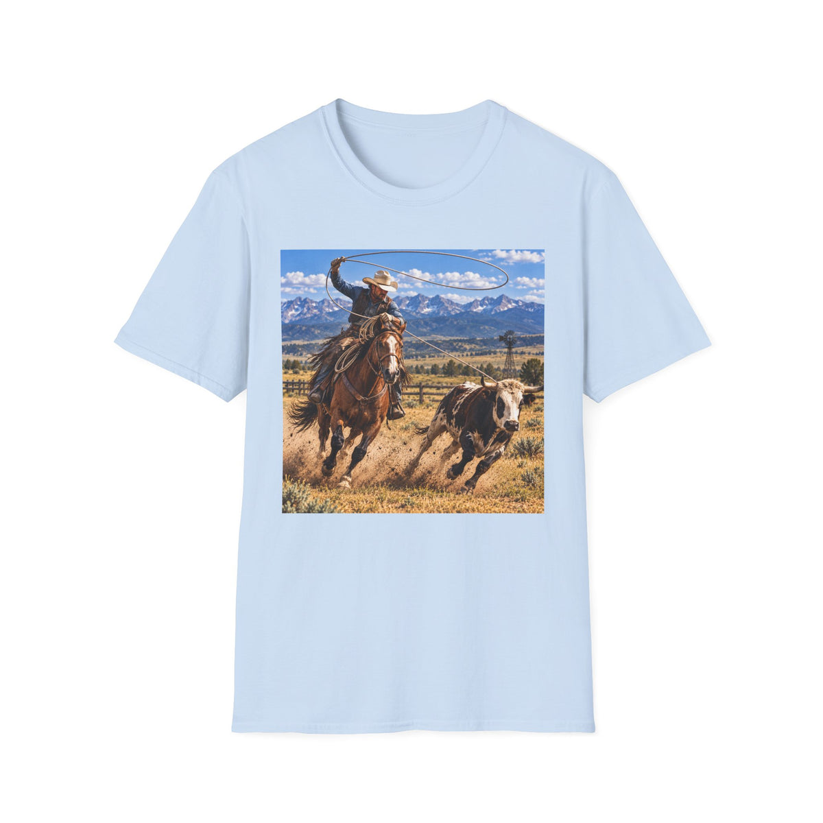 Cowboy Roping Photo T-Shirt — Western Ranch Scenic Tee