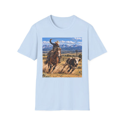 Cowboy Roping Photo T-Shirt — Western Ranch Scenic Tee