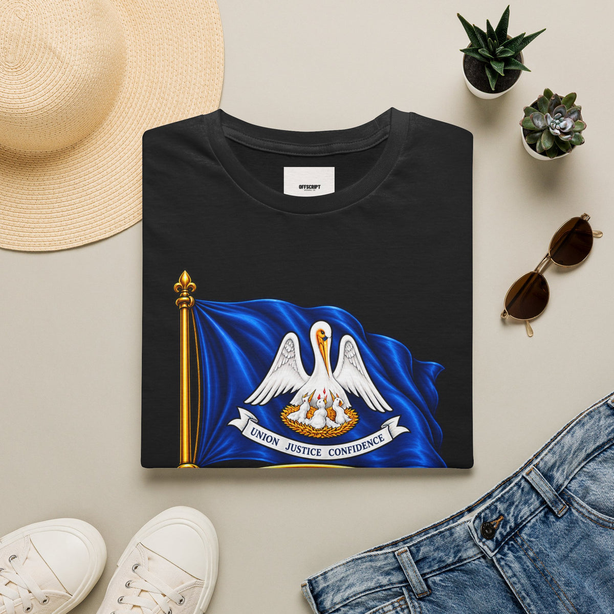 Louisiana State Flag T-Shirt — Pelican Emblem "Union, Justice & Confidence" Tee