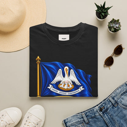 Louisiana State Flag T-Shirt — Pelican Emblem "Union, Justice & Confidence" Tee