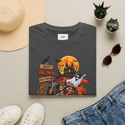 Halloween Truck Graphic T‑Shirt — Happy Halloween Ghosts & Pumpkins Design