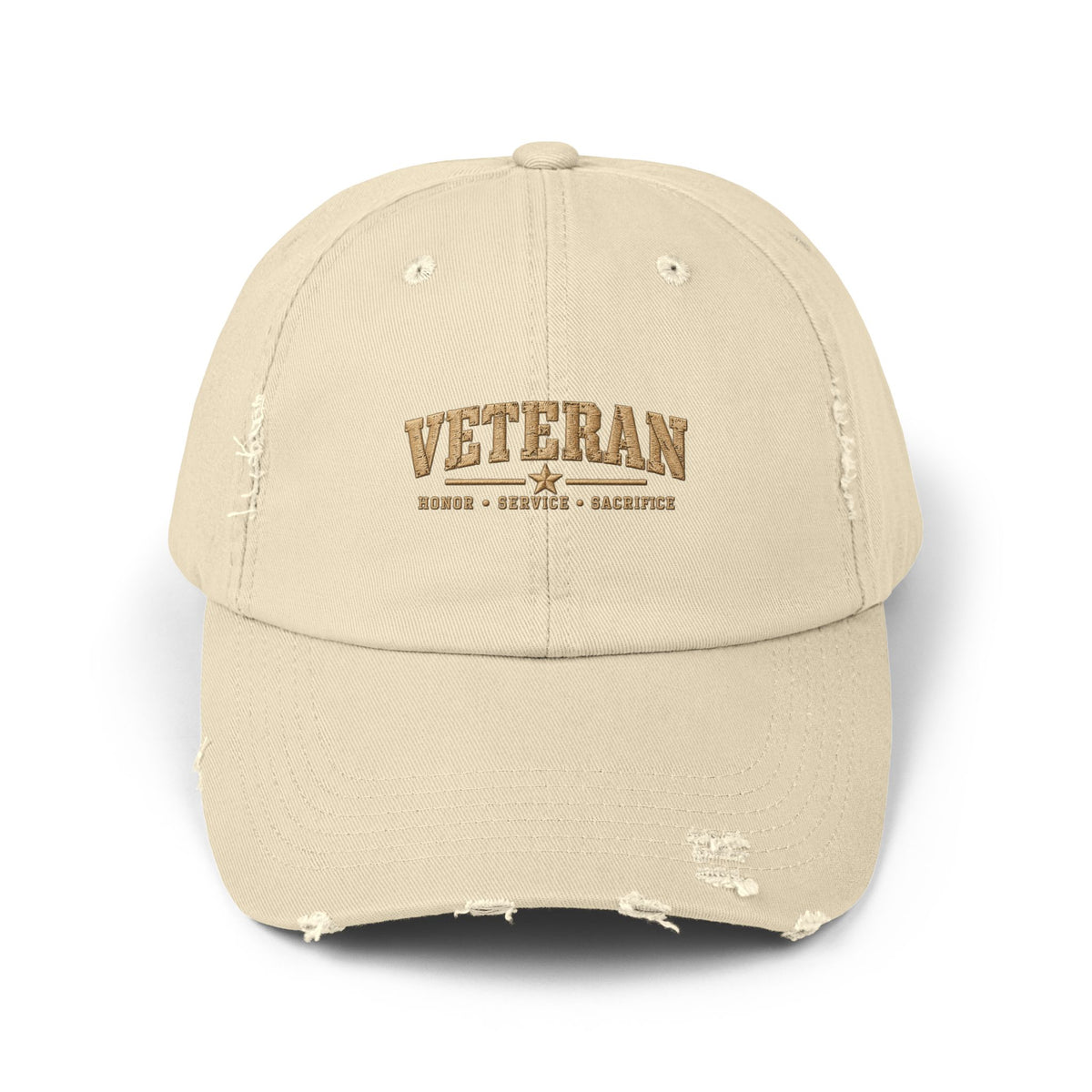 Veteran Distressed Cap — Honor Courage Sacrifice Embroidered Hat