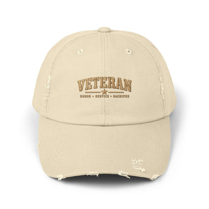 Veteran Distressed Cap — Honor Courage Sacrifice Embroidered Hat
