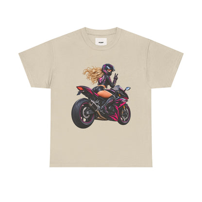 Motorcycle Girl Tee — Feminine Sportbike Rider Graphic Shirt