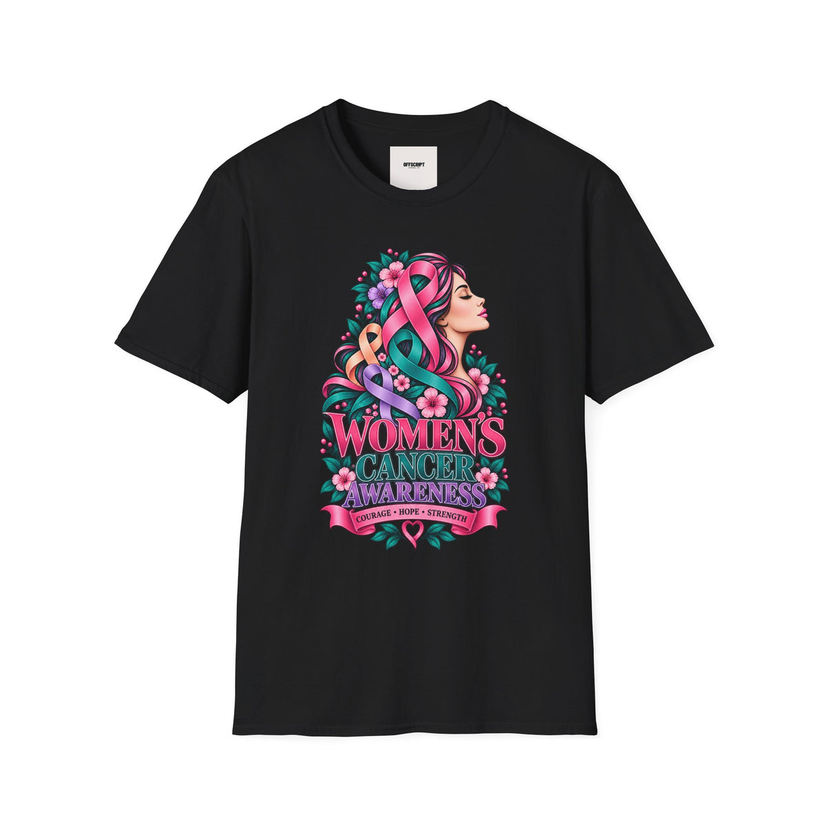 Women's Cancer Awareness T-Shirt — Pink Ribbon Floral Support Tee