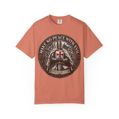 Make No Peace With Evil T-shirt | Crusader Helmet Ephesians 5:11