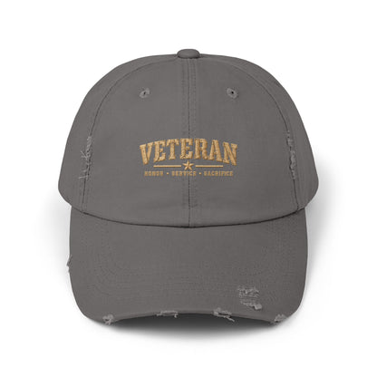Veteran Distressed Cap — Honor Courage Sacrifice Embroidered Hat