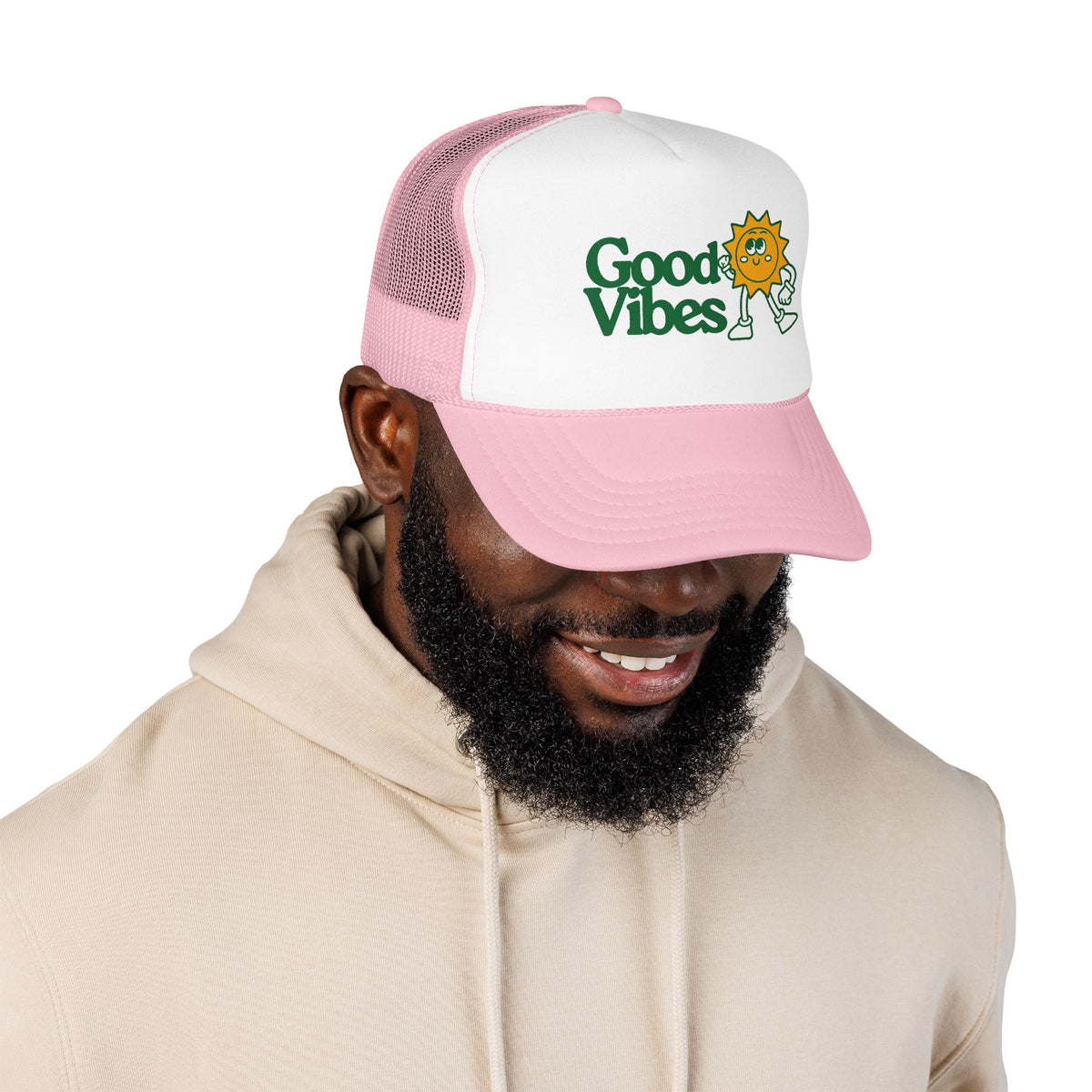 Good Vibes Sun Trucker Hat — Retro Sunny Graphic Foam Cap