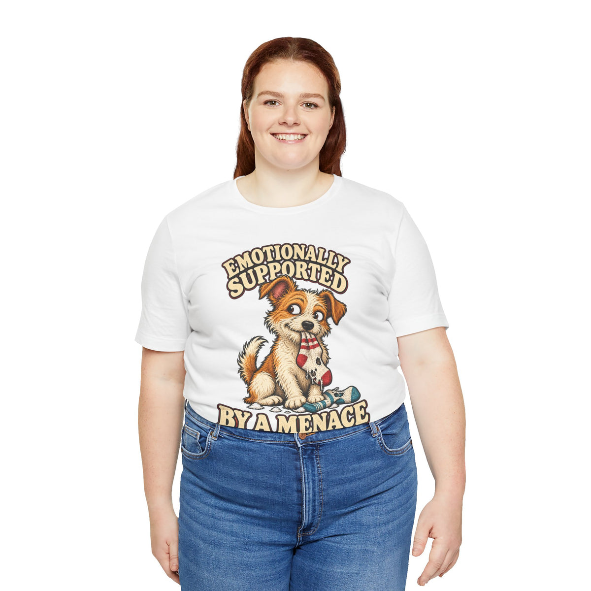 Emotionally Supported by a Menace Tee — Cute Puppy Graphic T‑Shirt
