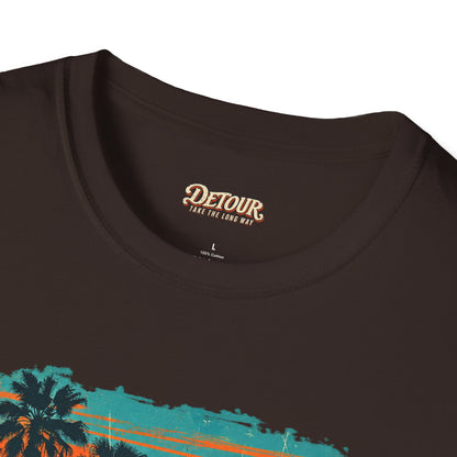Retro Sunset Van T-Shirt – Tropical Beach Road Trip Graphic
