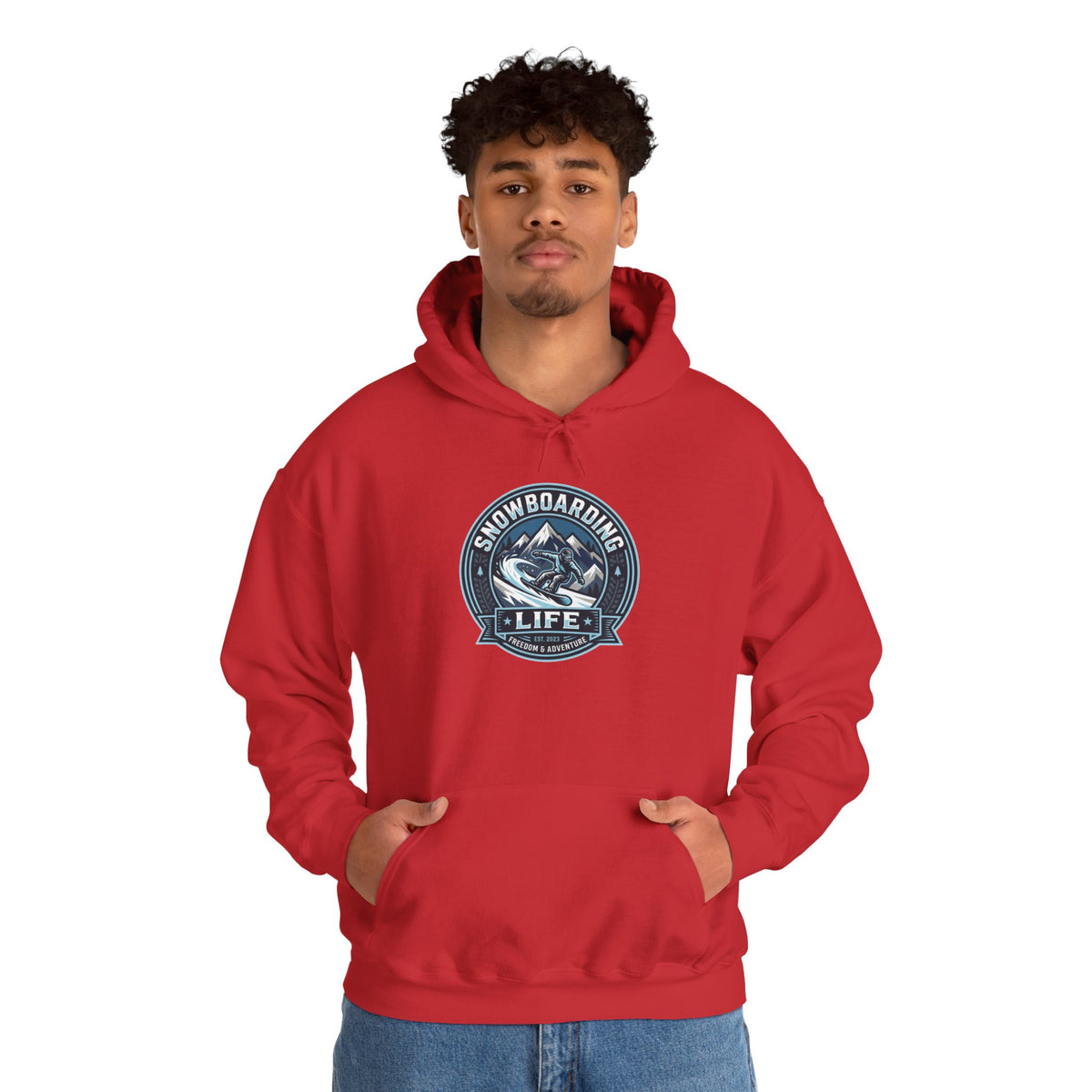 Snowboarding Hoodie – "Snowboarding Life" Graphic Pullover with Backboarder Illustration