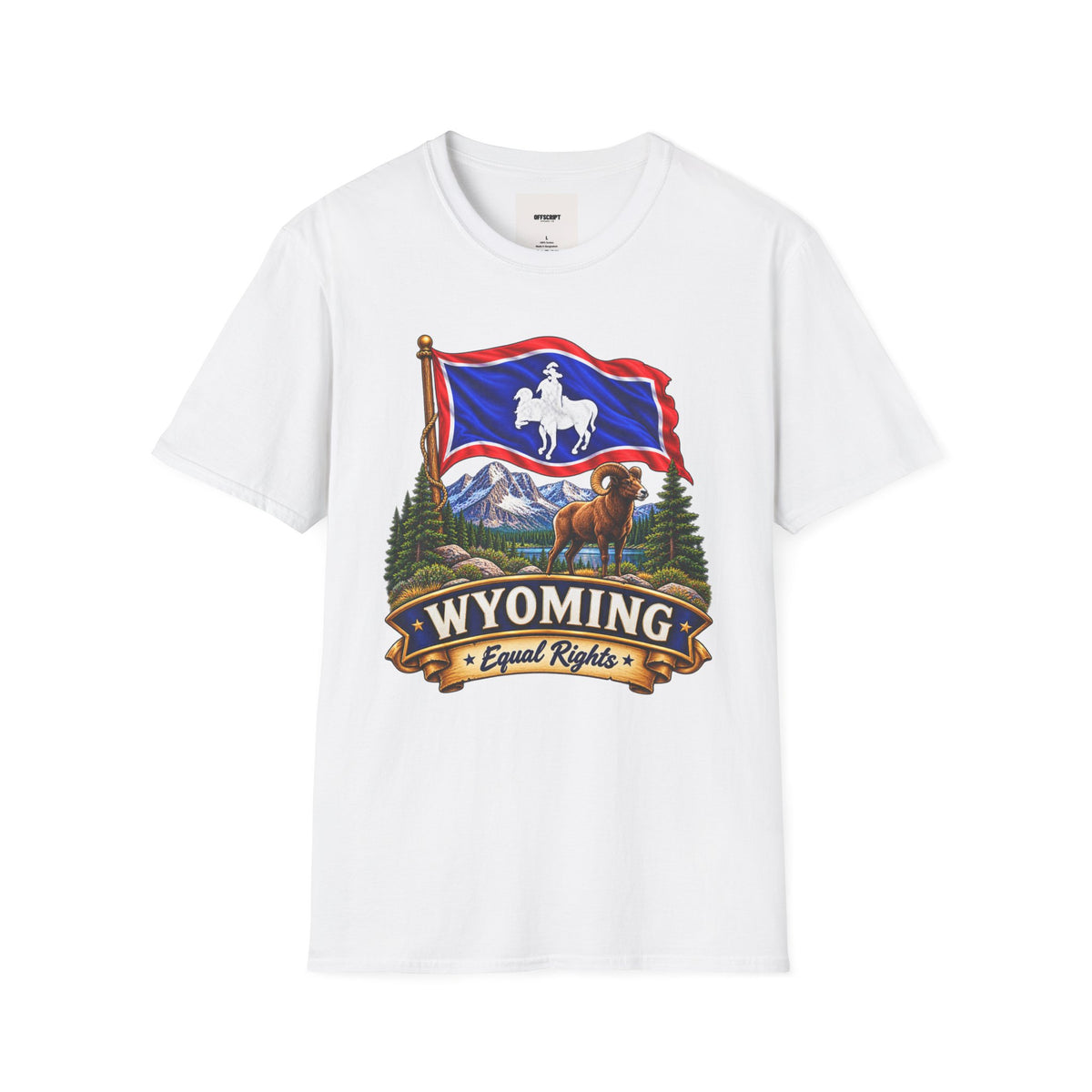 Wyoming Flag T-Shirt — Cowboy & Bison Mountain Scenic Tee