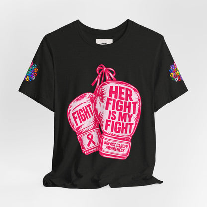 Breast Cancer Awareness Tee – “Her Fight Is My Fight” Boxing Gloves T-Shirt
