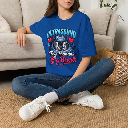 Ultrasound Twins T‑Shirt — Tiny Humans Big Hearts Pregnancy Tee